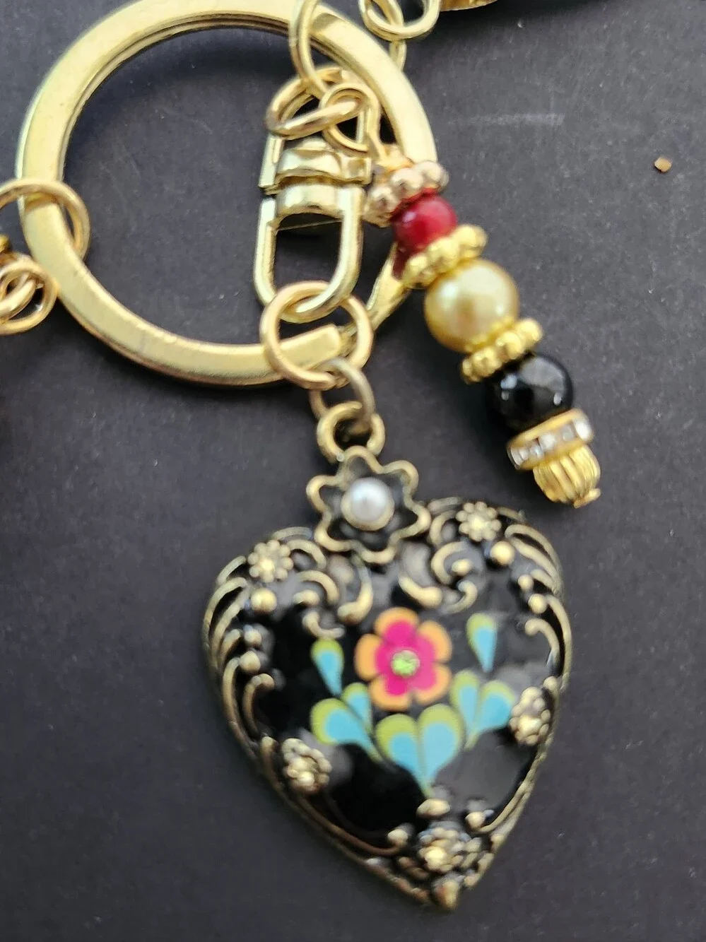 Heart Bag Charm Victorian-inspired Amazonite Obsidian Carnelian Handcrafted